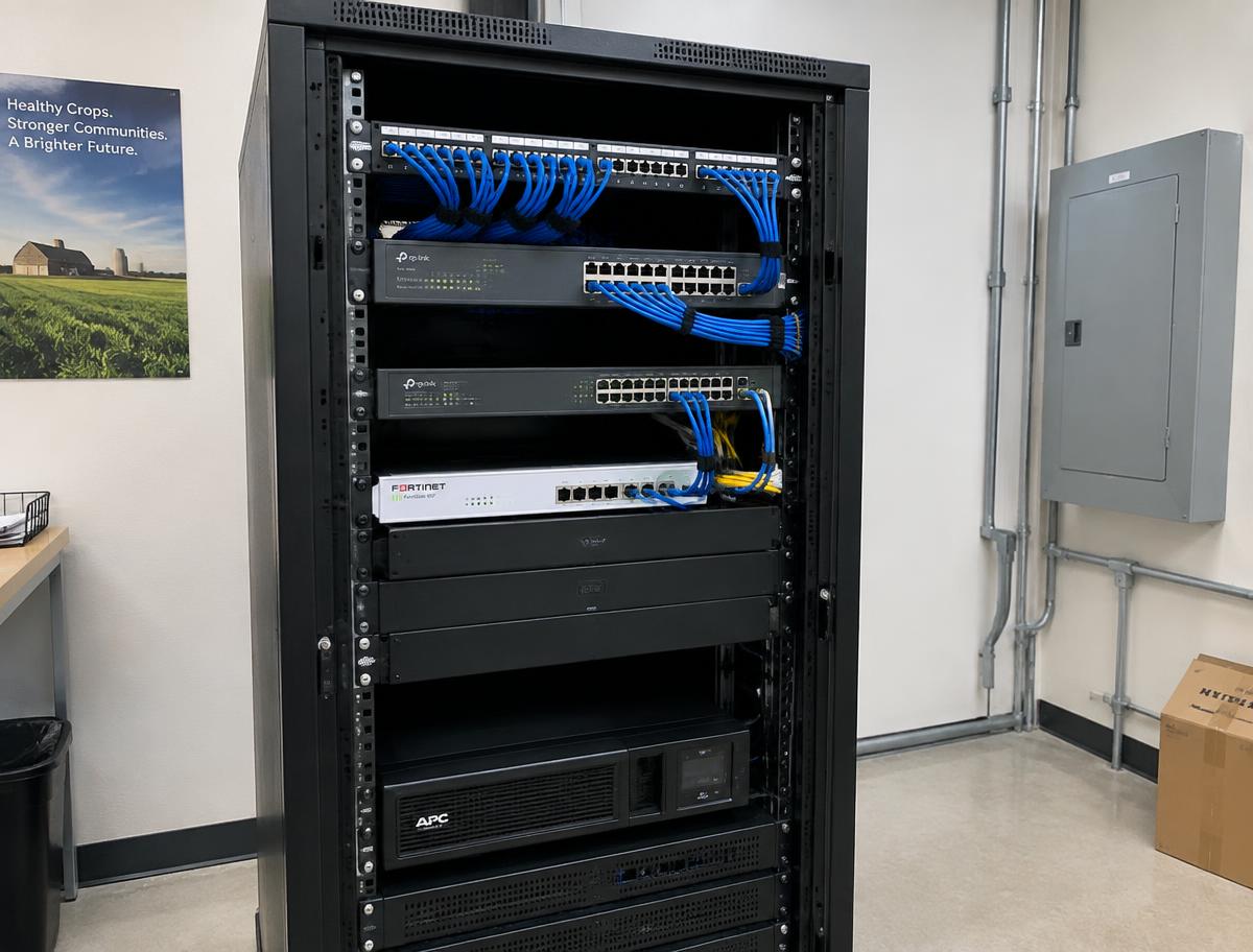 Network rack with switches and firewall